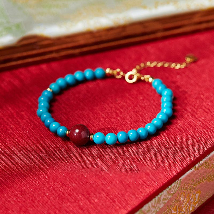 Bracciale di purificazione in argento sterling 925 con Buddha Stones e cinabro turchese