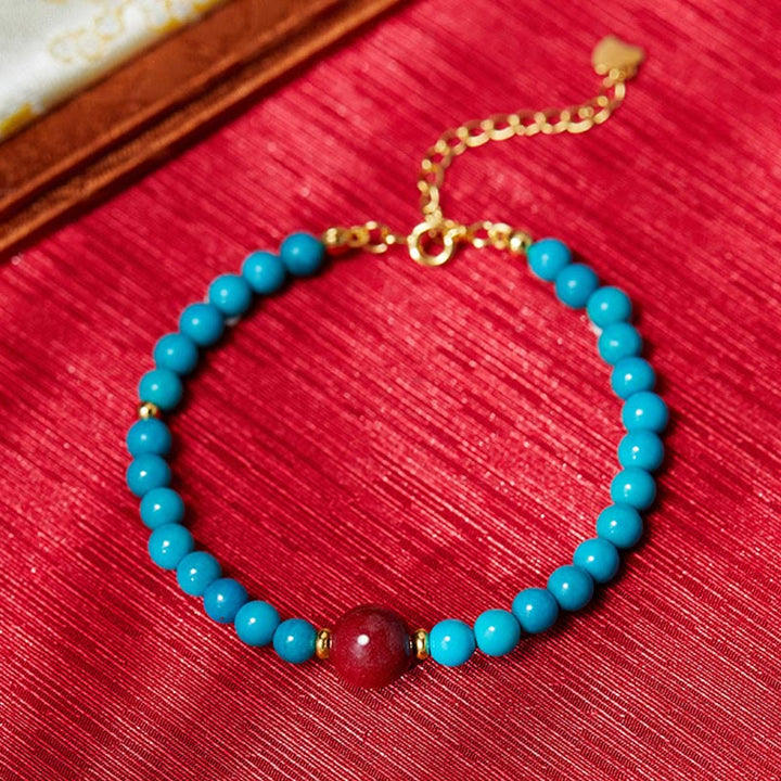 Bracciale di purificazione in argento sterling 925 con Buddha Stones e cinabro turchese