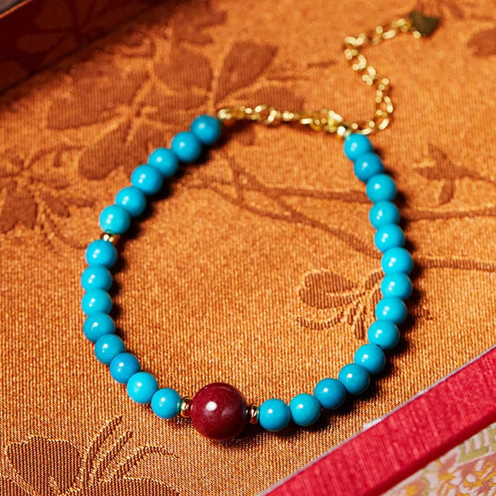 Bracciale di purificazione in argento sterling 925 con Buddha Stones e cinabro turchese