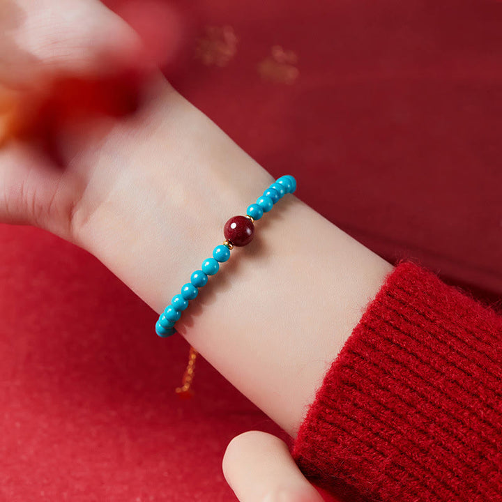 Bracciale di purificazione in argento sterling 925 con Buddha Stones e cinabro turchese