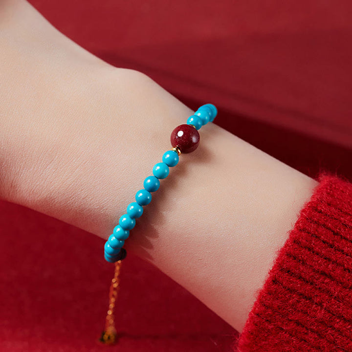 Bracciale di purificazione in argento sterling 925 con Buddha Stones e cinabro turchese