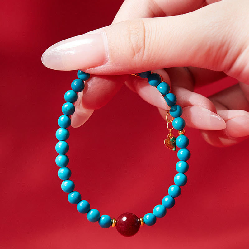 Bracciale di purificazione in argento sterling 925 con Buddha Stones e cinabro turchese