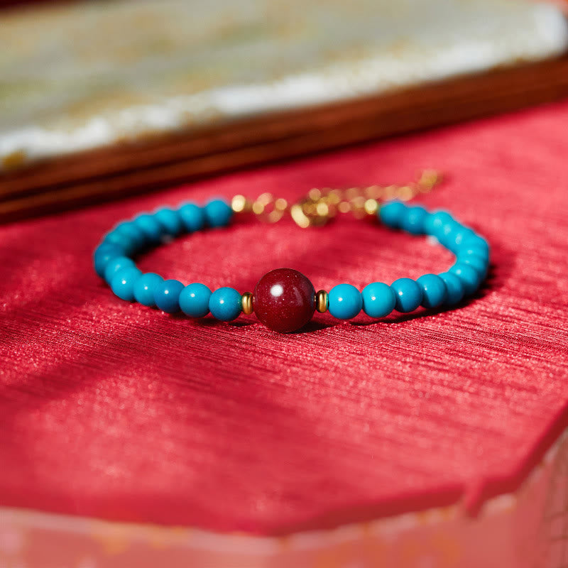 Bracciale di purificazione in argento sterling 925 con Buddha Stones e cinabro turchese