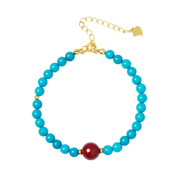 Bracciale di purificazione in argento sterling 925 con Buddha Stones e cinabro turchese