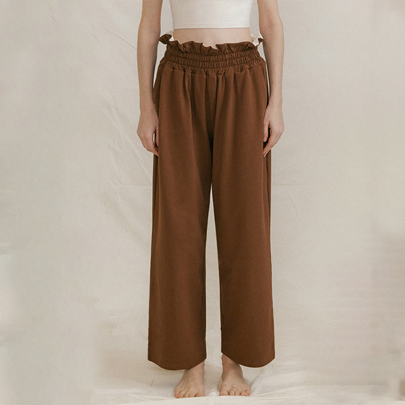 Pantaloni larghi casuali in spandex con fibbia Buddha Stones da donna con tasche - Marrone sella - US6, UK/AU10, EU38 (XL) - image 1
