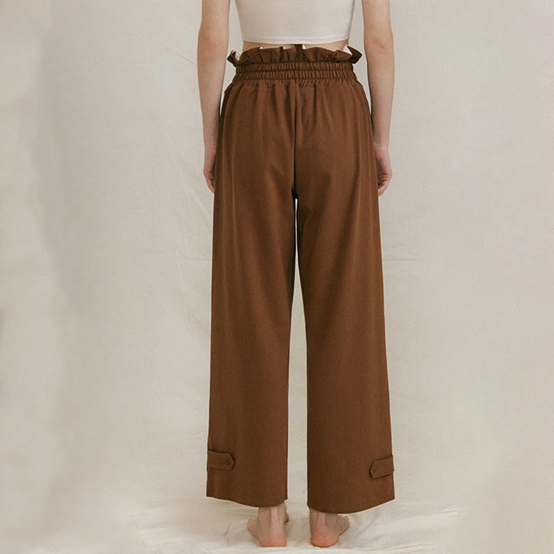 Pantaloni larghi casuali in spandex con fibbia Buddha Stones da donna con tasche - image 1