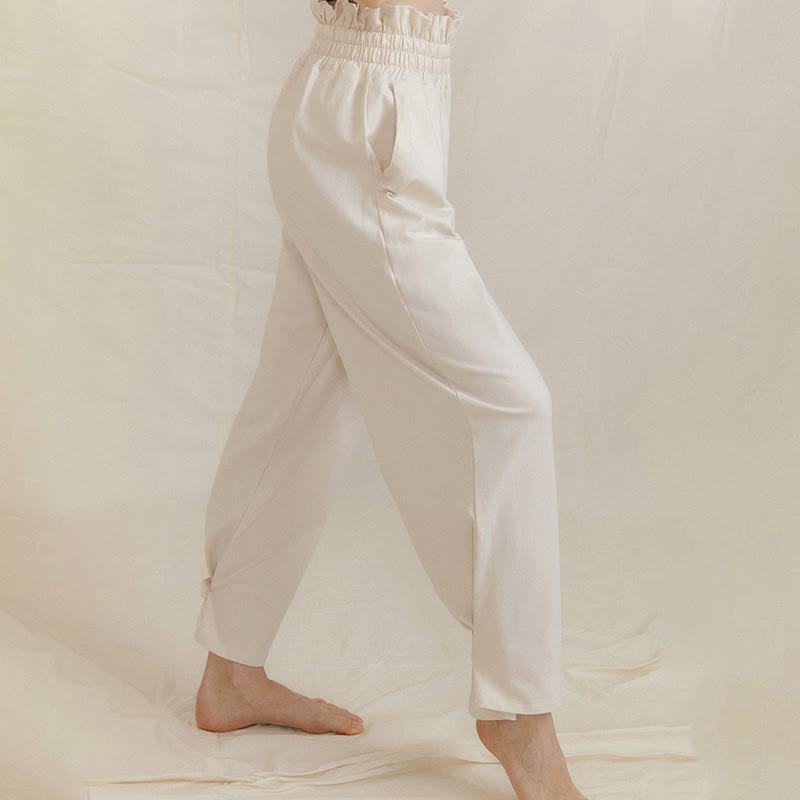 Pantaloni larghi casuali in spandex con fibbia Buddha Stones da donna con tasche - image 21