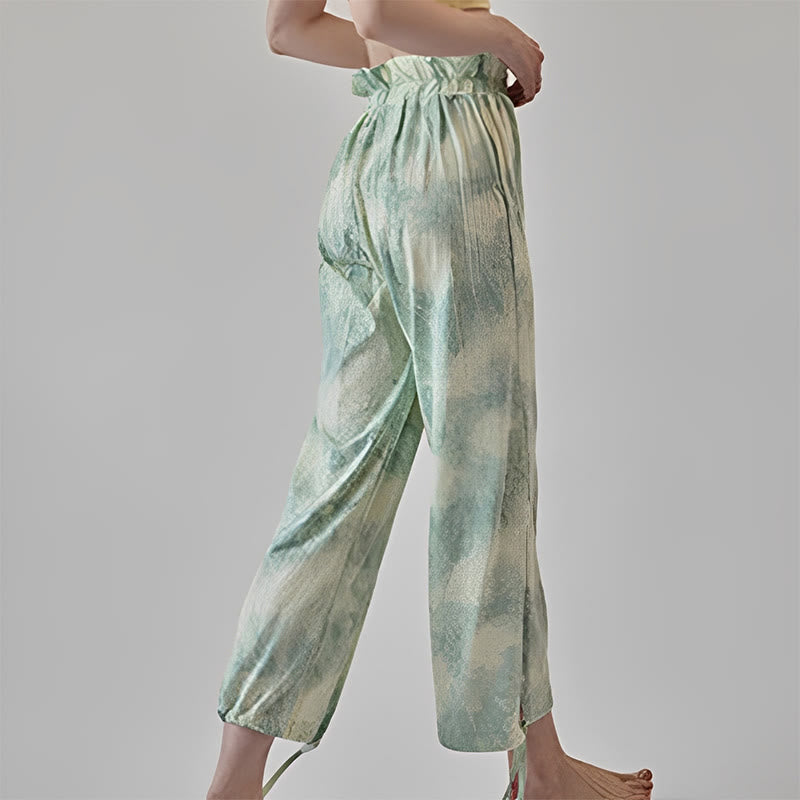 Pantaloni casual Buddha Stones con lacci per le gambe, stampa a inchiostro, pantaloni in spandex da donna - image 14