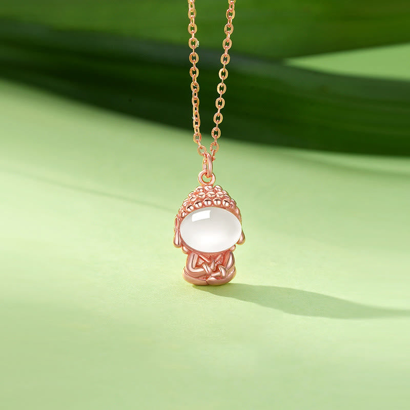Collana pendente Buddha Stones in argento sterling 925 con calcedonio e Buddha senza forma, positivo - Oro rosa - image 1