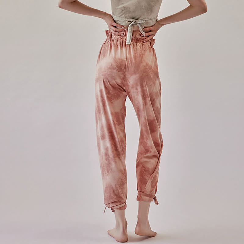 Pantaloni casual Buddha Stones con lacci per le gambe, stampa a inchiostro, pantaloni in spandex da donna - Corallo chiaro - US6, UK/AU10, EU38 (XL) - image 1