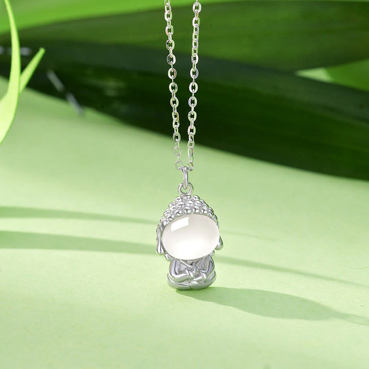 Collana pendente Buddha Stones in argento sterling 925 con calcedonio e Buddha senza forma, positivo - Oro bianco - image 8