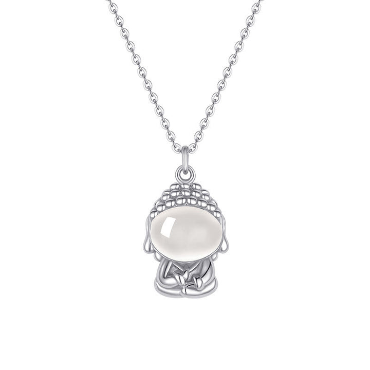 Collana pendente Buddha Stones in argento sterling 925 con calcedonio e Buddha senza forma, positivo - image 10