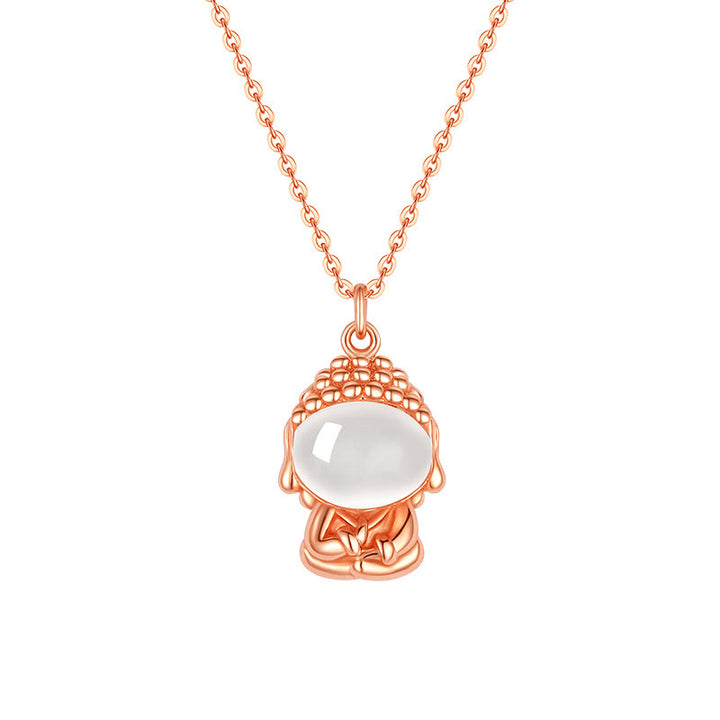 Collana pendente Buddha Stones in argento sterling 925 con calcedonio e Buddha senza forma, positivo - image 4