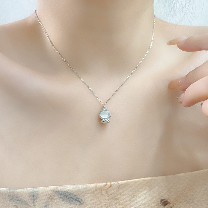Collana pendente Buddha Stones in argento sterling 925 con calcedonio e Buddha senza forma, positivo - image 9