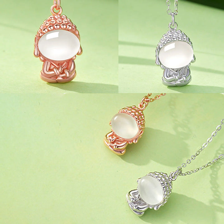 Collana pendente Buddha Stones in argento sterling 925 con calcedonio e Buddha senza forma, positivo - image 10