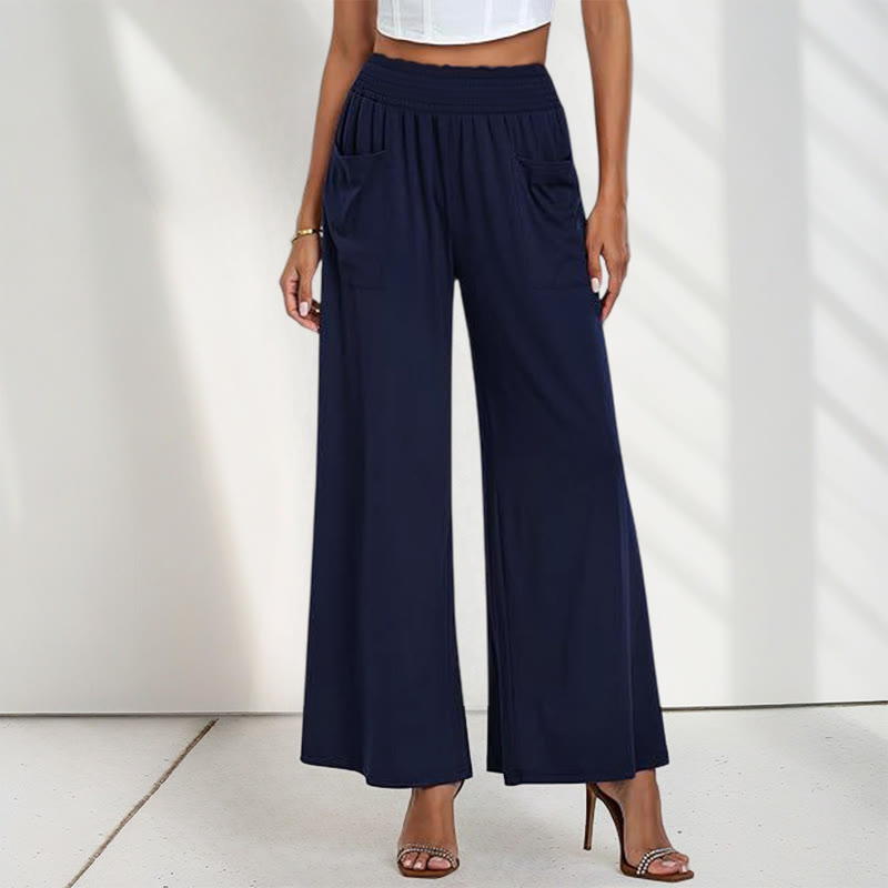 Pantaloni larghi da donna in poliestere con tasche, casual, a vita alta, semplici e larghi, con Buddha Stones