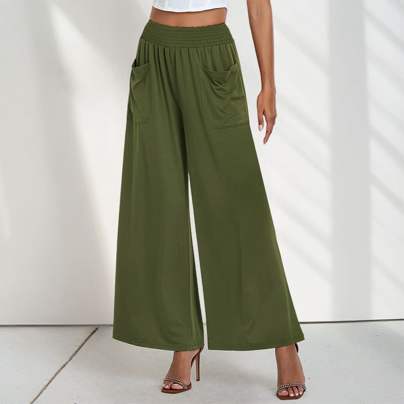 Pantaloni larghi da donna in poliestere con tasche, casual, a vita alta, semplici e larghi, con Buddha Stones