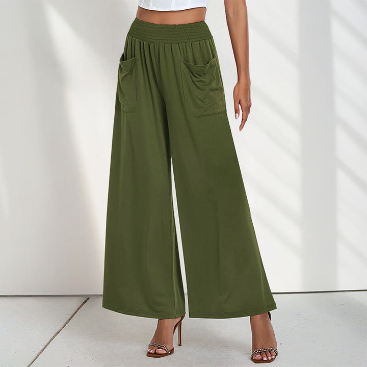Pantaloni larghi da donna in poliestere con tasche, casual, a vita alta, semplici e larghi, con Buddha Stones - Verde - US12, UK/AU16, EU44 (2XL) - image 5