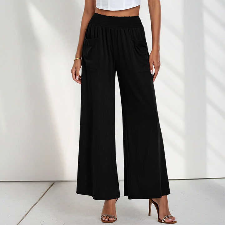 Pantaloni larghi da donna in poliestere con tasche, casual, a vita alta, semplici e larghi, con Buddha Stones