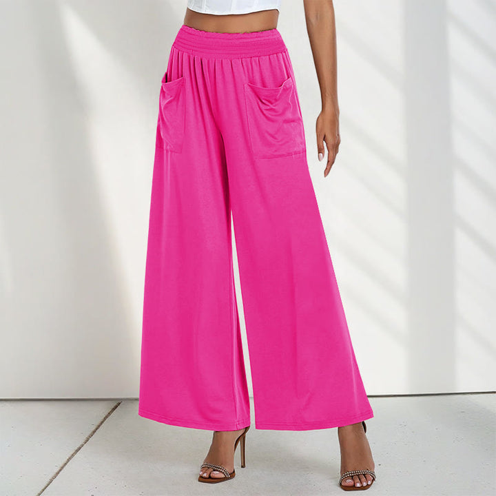 Pantaloni larghi da donna in poliestere con tasche, casual, a vita alta, semplici e larghi, con Buddha Stones