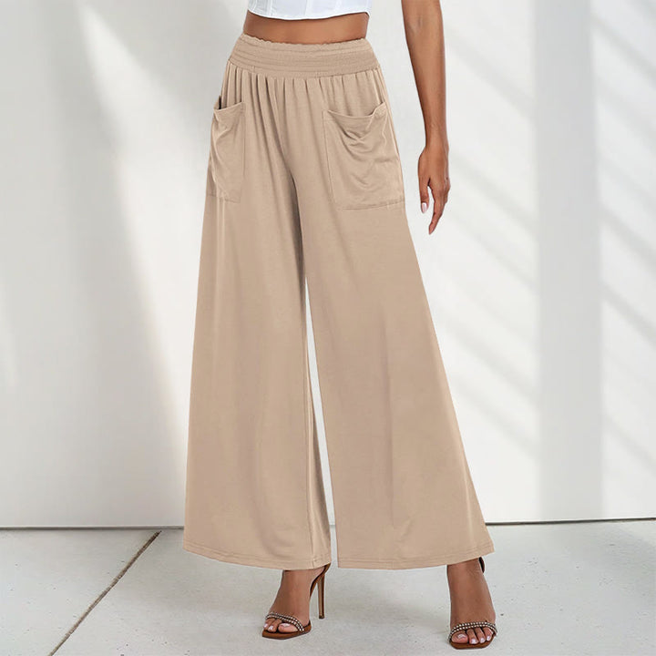 Pantaloni larghi da donna in poliestere con tasche, casual, a vita alta, semplici e larghi, con Buddha Stones