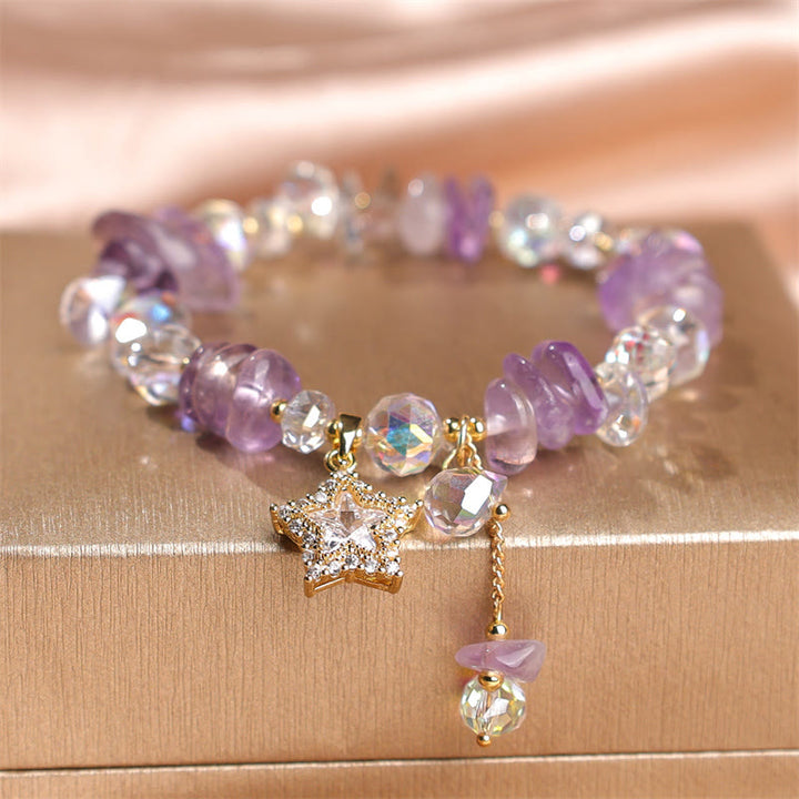Bracciale con ciondolo a forma di stella in cristallo di ametista naturale Buddha Stones, trasformazione positiva
