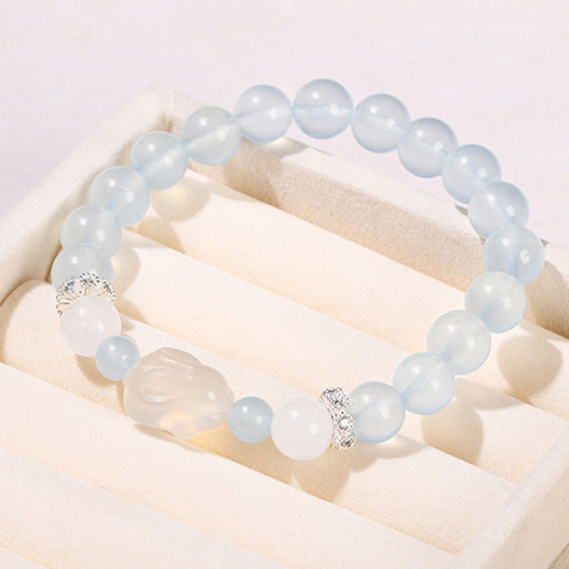 Bracciale Buddha Stones Calcedonio blu Agata bianca Coniglio Equilibrio emotivo