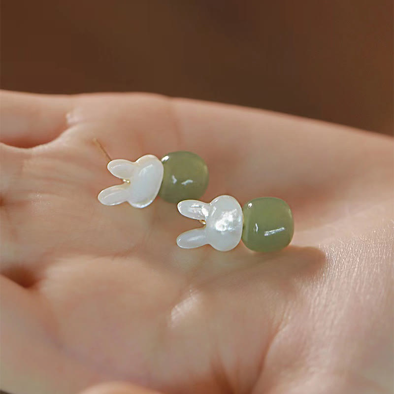 Orecchini di giada Hetian con coniglio carino e pietre Buddha Stones , pietra Tridacna