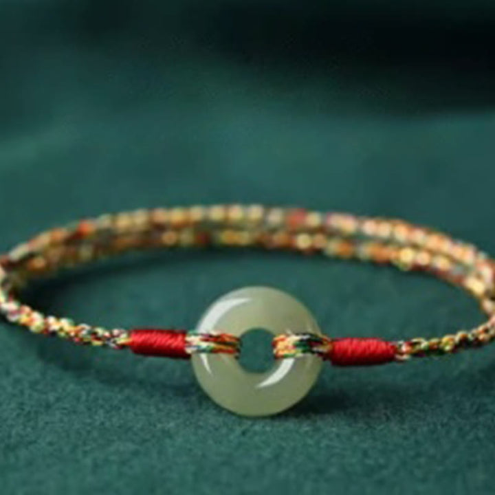 Braccialetto di corda colorata con fibbia di pace in giada e Buddha Stones fatto a mano