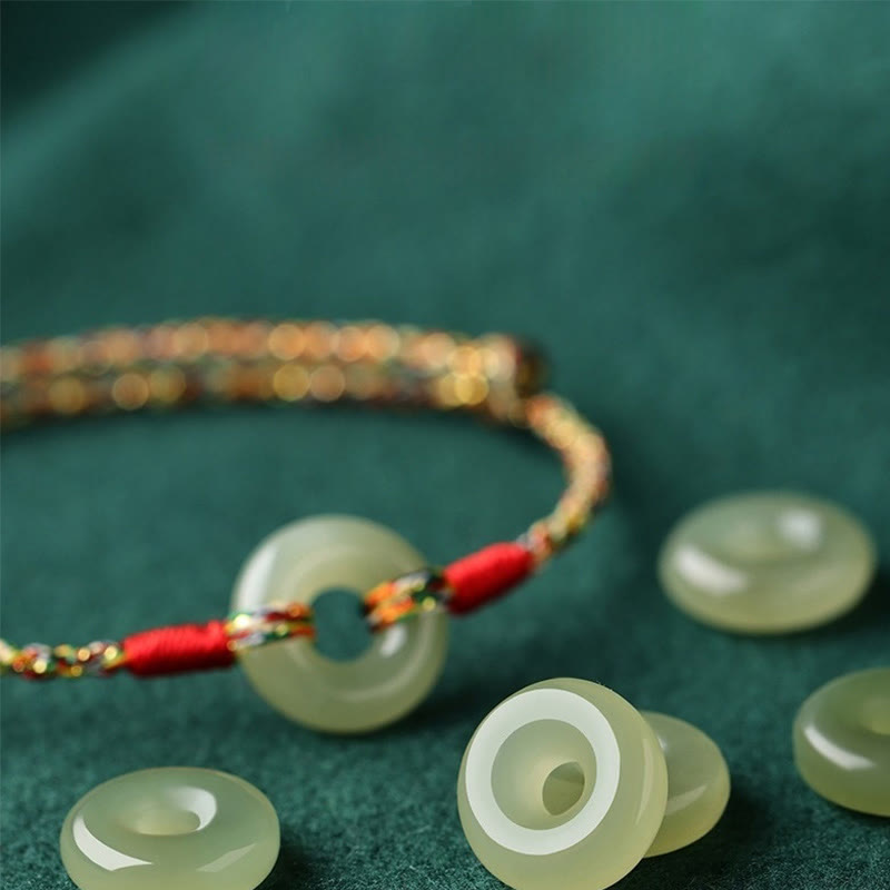 Braccialetto di corda colorata con fibbia di pace in giada e Buddha Stones fatto a mano