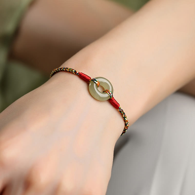 Braccialetto di corda colorata con fibbia di pace in giada e Buddha Stones fatto a mano