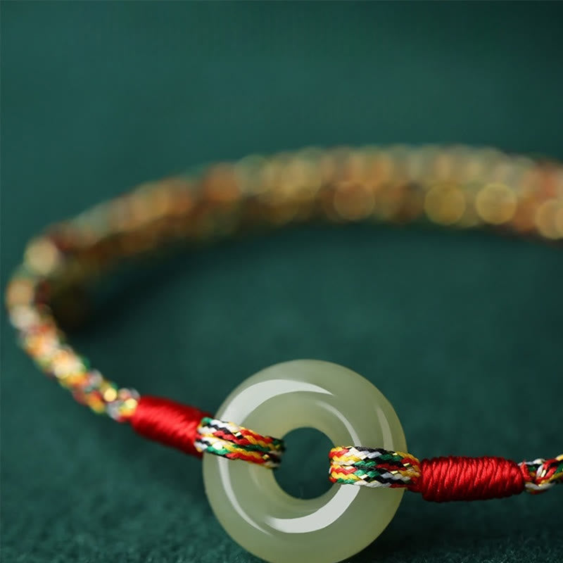 Braccialetto di corda colorata con fibbia di pace in giada e Buddha Stones fatto a mano