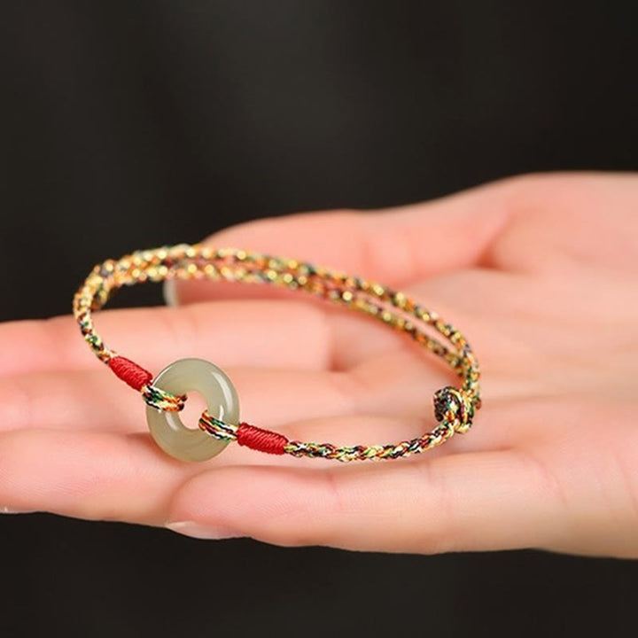 Braccialetto di corda colorata con fibbia di pace in giada e Buddha Stones fatto a mano