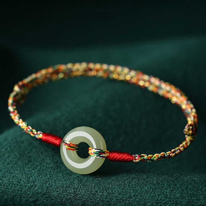 Braccialetto di corda colorata con fibbia di pace in giada e Buddha Stones fatto a mano