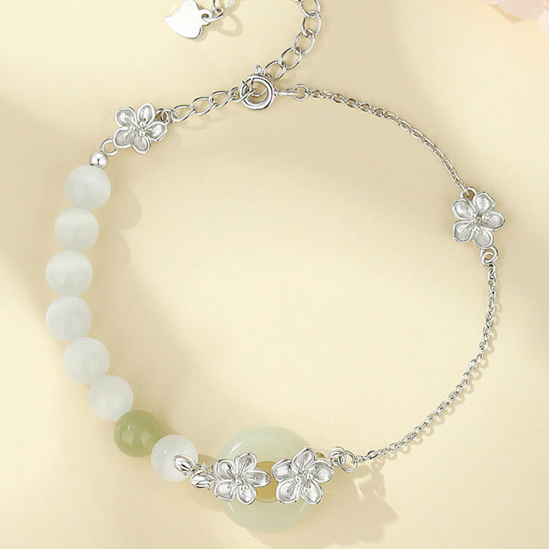Braccialetto della fortuna con fibbia della pace in giada naturale Hetian in argento sterling 999 Buddha Stones