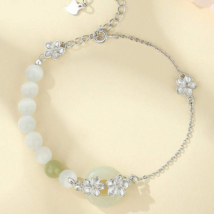 Braccialetto della fortuna con fibbia della pace in giada naturale Hetian in argento sterling 999 Buddha Stones