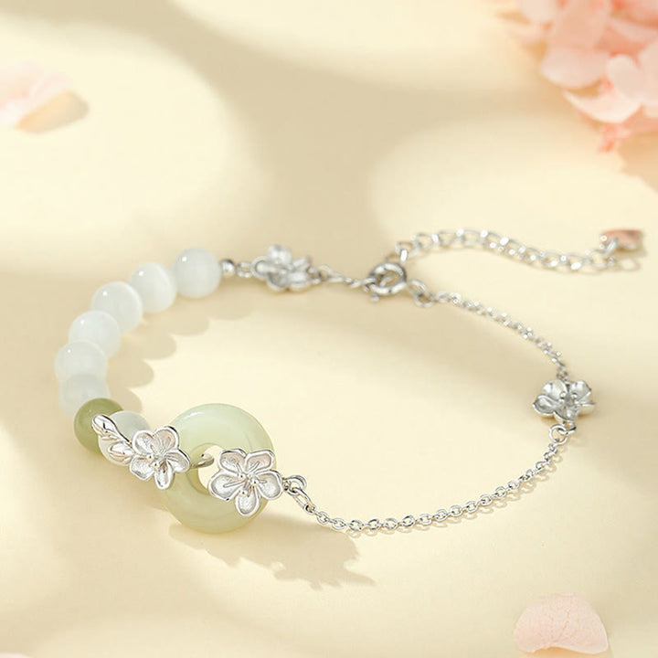 Braccialetto della fortuna con fibbia della pace in giada naturale Hetian in argento sterling 999 Buddha Stones