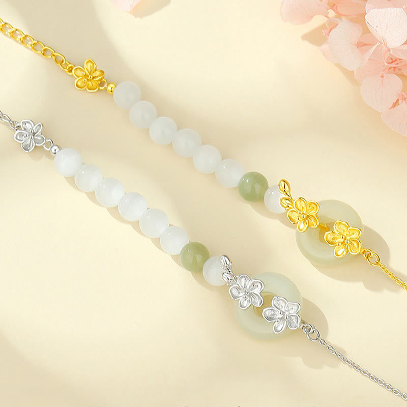 Braccialetto della fortuna con fibbia della pace in giada naturale Hetian in argento sterling 999 Buddha Stones