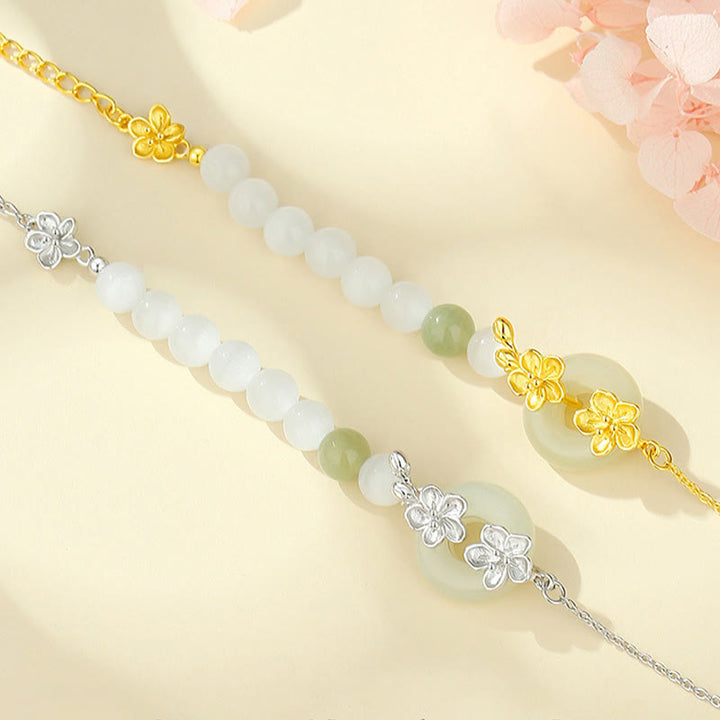 Braccialetto della fortuna con fibbia della pace in giada naturale Hetian in argento sterling 999 Buddha Stones