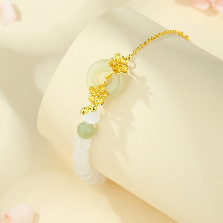 Braccialetto della fortuna con fibbia della pace in giada naturale Hetian in argento sterling 999 Buddha Stones