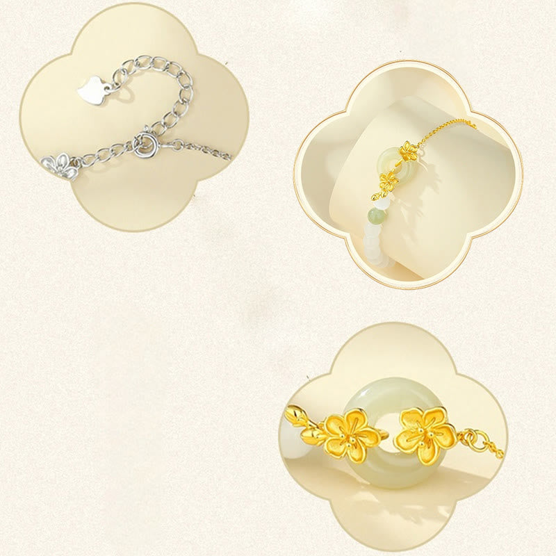 Braccialetto della fortuna con fibbia della pace in giada naturale Hetian in argento sterling 999 Buddha Stones