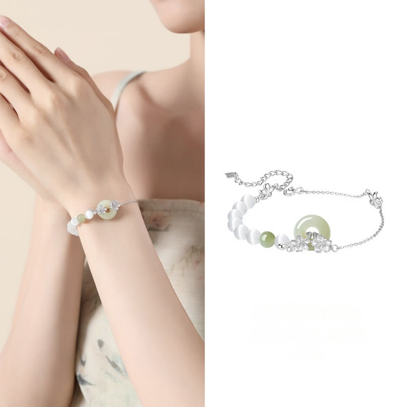 Braccialetto della fortuna con fibbia della pace in giada naturale Hetian in argento sterling 999 Buddha Stones