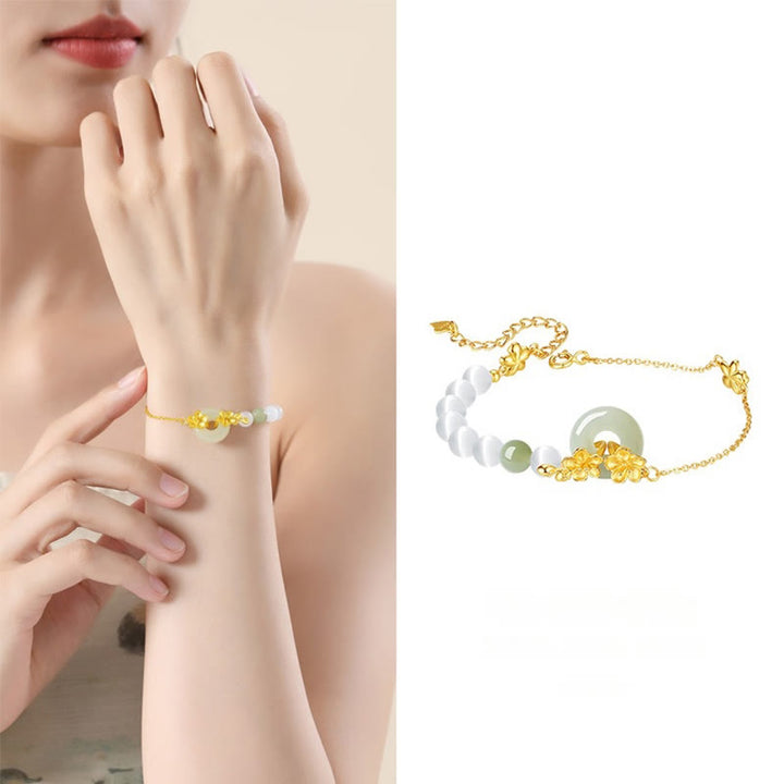 Braccialetto della fortuna con fibbia della pace in giada naturale Hetian in argento sterling 999 Buddha Stones