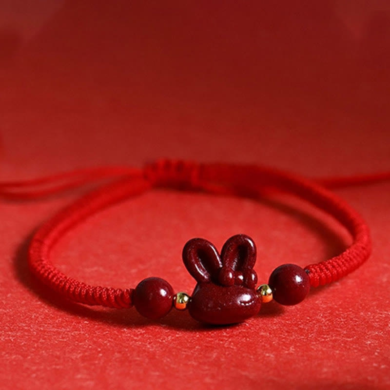 Braccialetto in corda rossa con ciondolo a forma di coniglio con zodiaco cinese, fatto a mano, in cinabro Buddha Stones