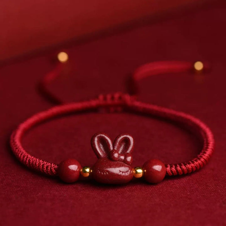 Braccialetto in corda rossa con ciondolo a forma di coniglio con zodiaco cinese, fatto a mano, in cinabro Buddha Stones