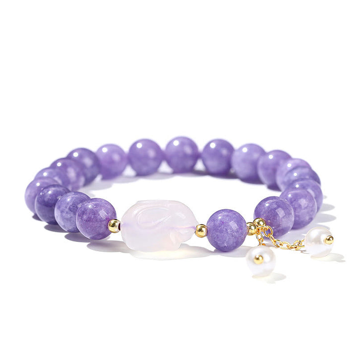 Braccialetto di perline curative di coniglio in calcedonio viola naturale di acquamarina Buddha Stones