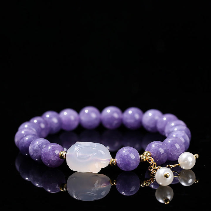 Braccialetto di perline curative di coniglio in calcedonio viola naturale di acquamarina Buddha Stones
