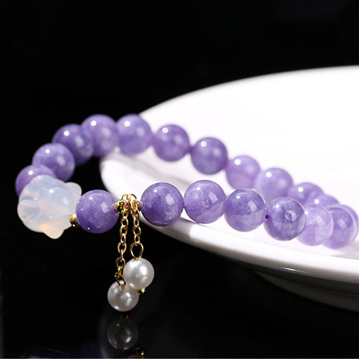 Braccialetto di perline curative di coniglio in calcedonio viola naturale di acquamarina Buddha Stones