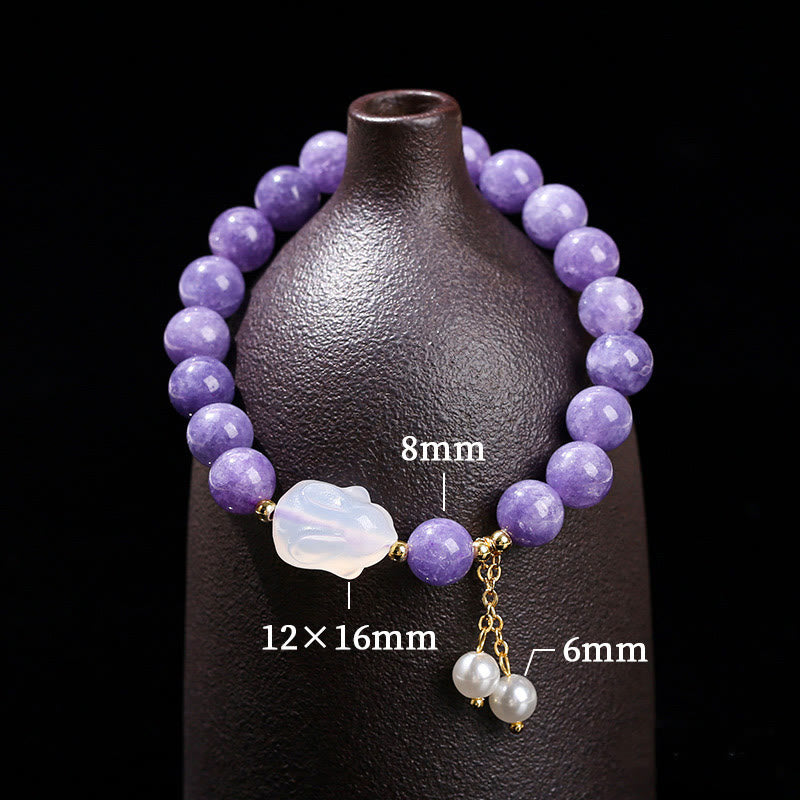 Braccialetto di perline curative di coniglio in calcedonio viola naturale di acquamarina Buddha Stones