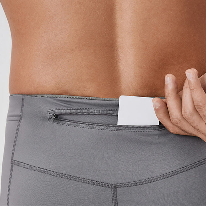 Pantaloni sportivi da uomo elastici e traspiranti con vita alta, tinta unita, Buddha Stones, con tasca posteriore con cerniera